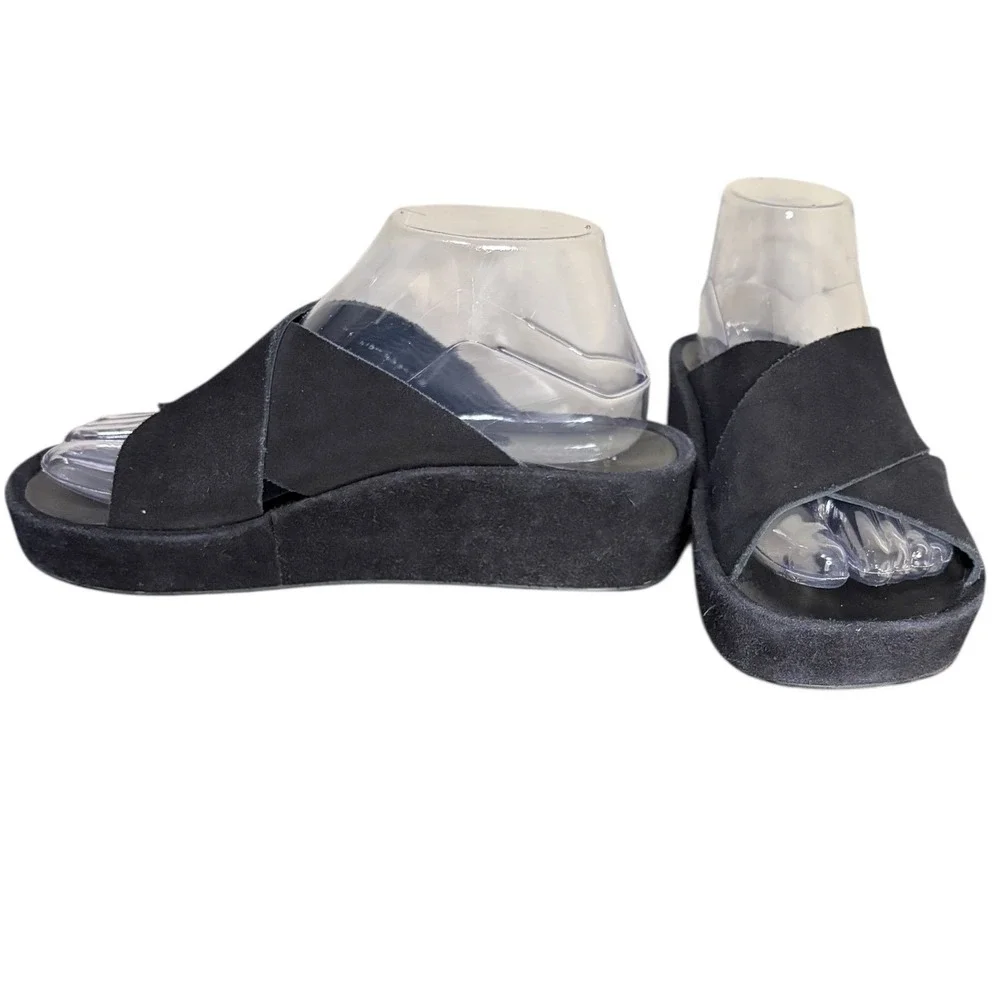 Pedro Garcia Minimalist Black Suede Platform Wedge Sandals Made in Spain Size‎ 7